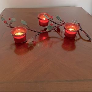 Holly Berry Branch Triple Tea Light Holder